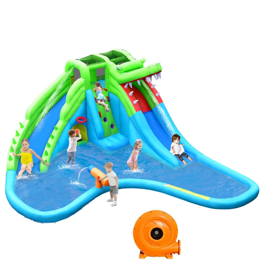 Crocodile Inflatable Water Slide Park Kids Bounce House w/ Dual Slides With 780W Blower Image 1