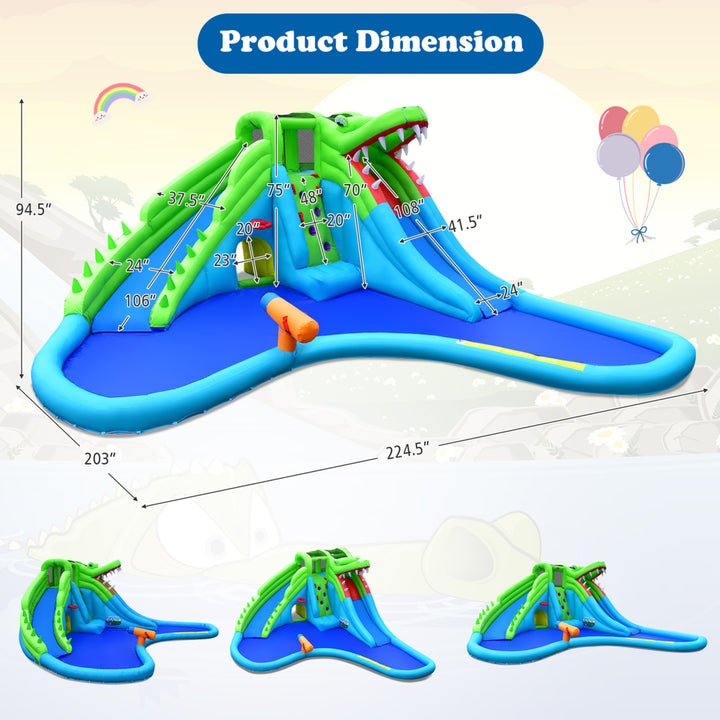 Crocodile Inflatable Water Slide Park Kids Bounce House w/ Dual Slides With 780W Blower Image 2