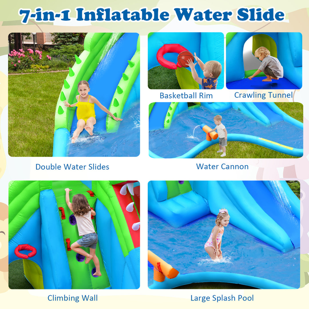 Crocodile Inflatable Water Slide Park Kids Bounce House w/ Dual Slides With 780W Blower Image 4