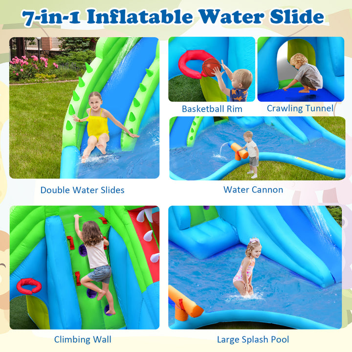 Crocodile Inflatable Water Slide Park Kids Bounce House w/ Dual Slides With 780W Blower Image 4