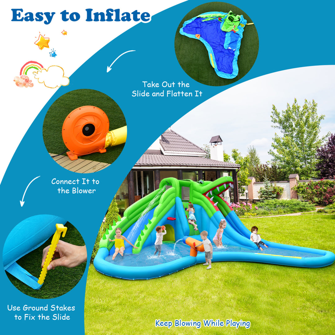 Crocodile Inflatable Water Slide Park Kids Bounce House w/ Dual Slides With 780W Blower Image 7