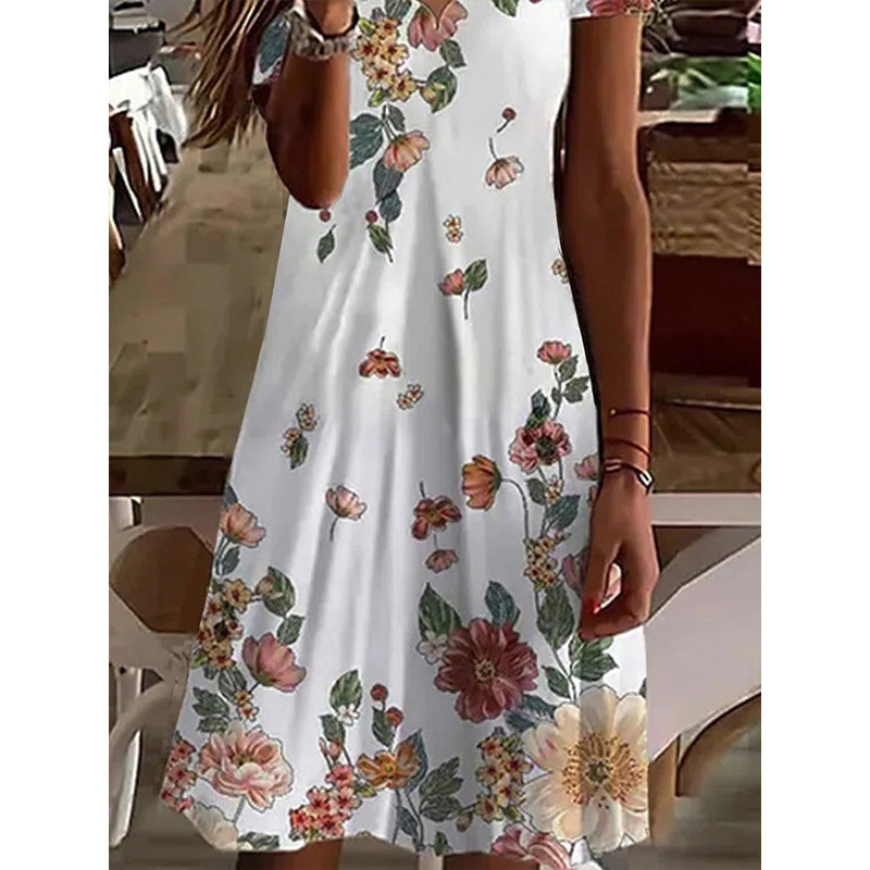 Casual Floral Loosen Short Sleeve Knit Dress Image 2