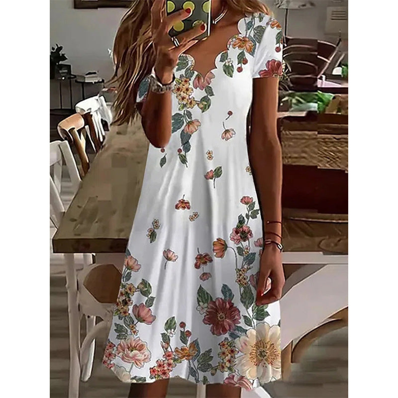 Casual Floral Loosen Short Sleeve Knit Dress Image 1