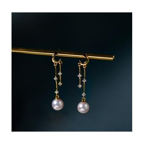 Aurora Akoya natural fresh water pearl plated 18K Gold Diamond Tassel Earrings female Earrings Image 1