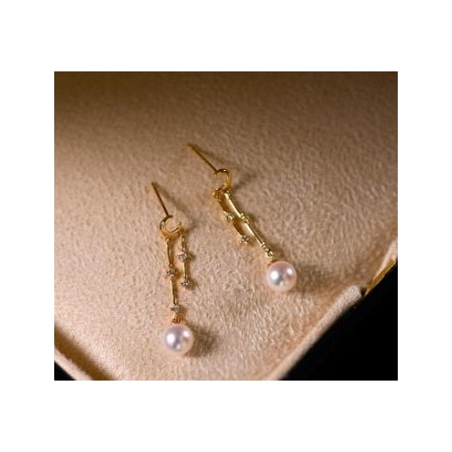 Aurora Akoya natural fresh water pearl plated 18K Gold Diamond Tassel Earrings female Earrings Image 2