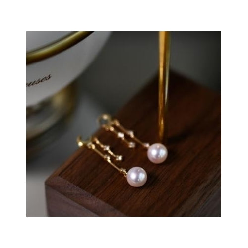 Aurora Akoya natural fresh water pearl plated 18K Gold Diamond Tassel Earrings female Earrings Image 3