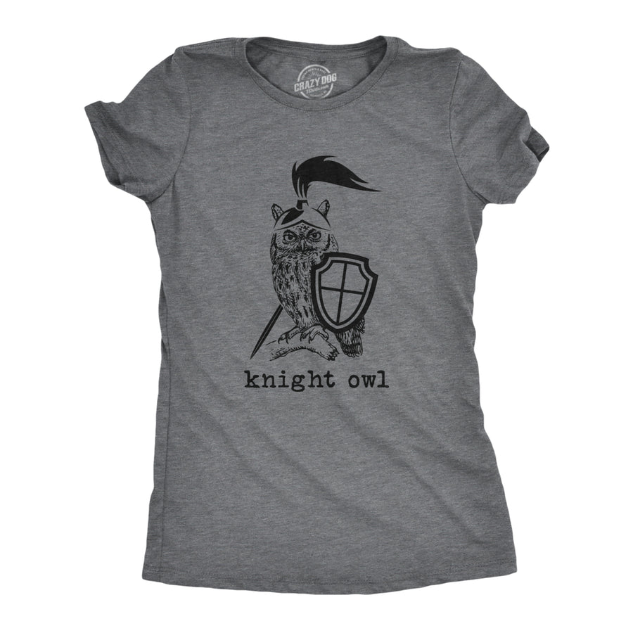 Womens Knight Owl T Shirt Funny Sarcastic Armored Sword Shield Bird Graphic Tee For Ladies Image 1