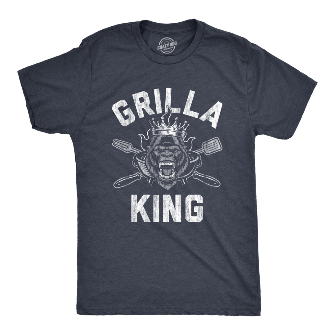 Mens Grilla King T Shirt Funny Sarcastic Cookout Grilling Gorilla Graphic Tee For Guys Image 1