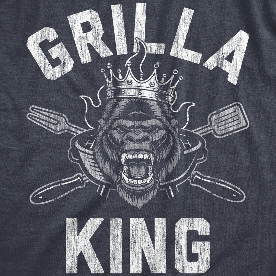 Mens Grilla King T Shirt Funny Sarcastic Cookout Grilling Gorilla Graphic Tee For Guys Image 2