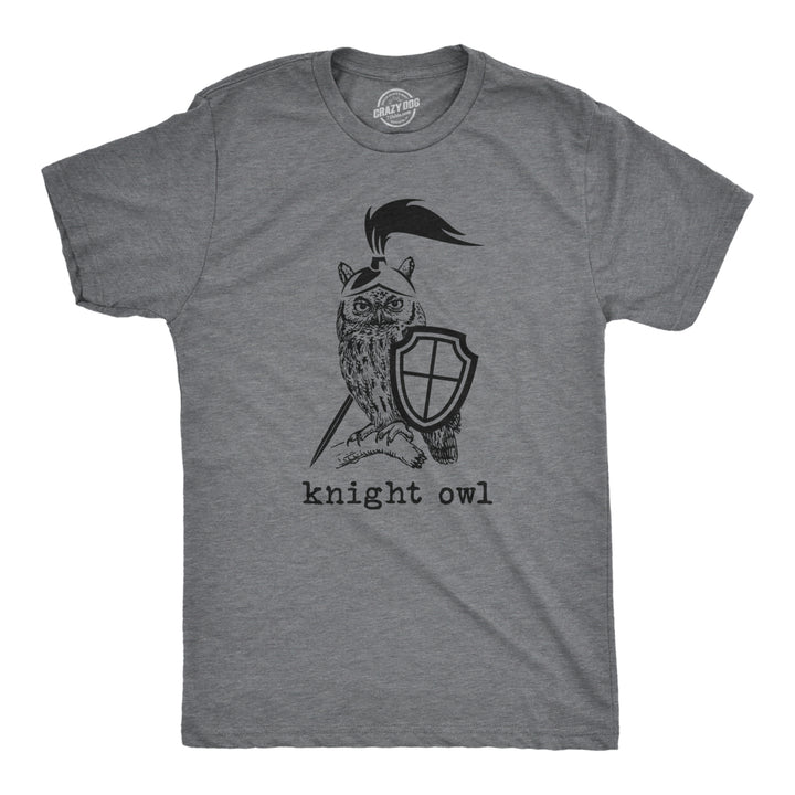 Mens Knight Owl T Shirt Funny Sarcastic Armored Sword Shield Bird Graphic Tee For Guys Image 1