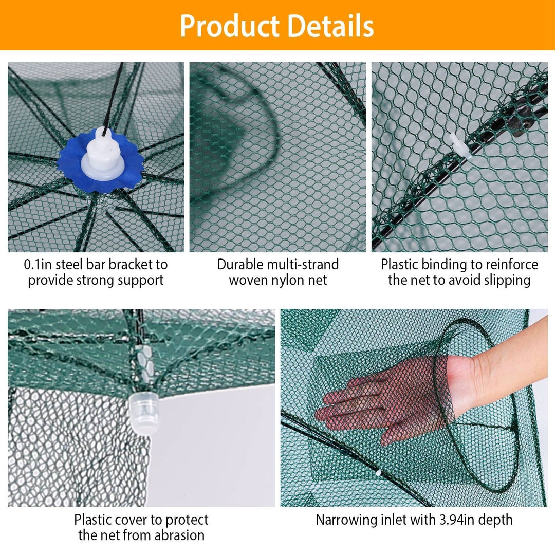 Foldable Fishing Bait Trap Net Automatic Contraction Green 95x95x40cm Nylon Image 3