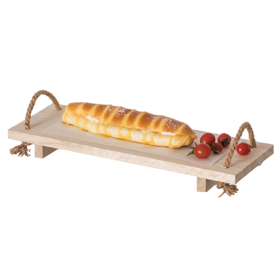 Decorative Natural Wood Rectangular Tray Serving Board with Rope Handles Image 1