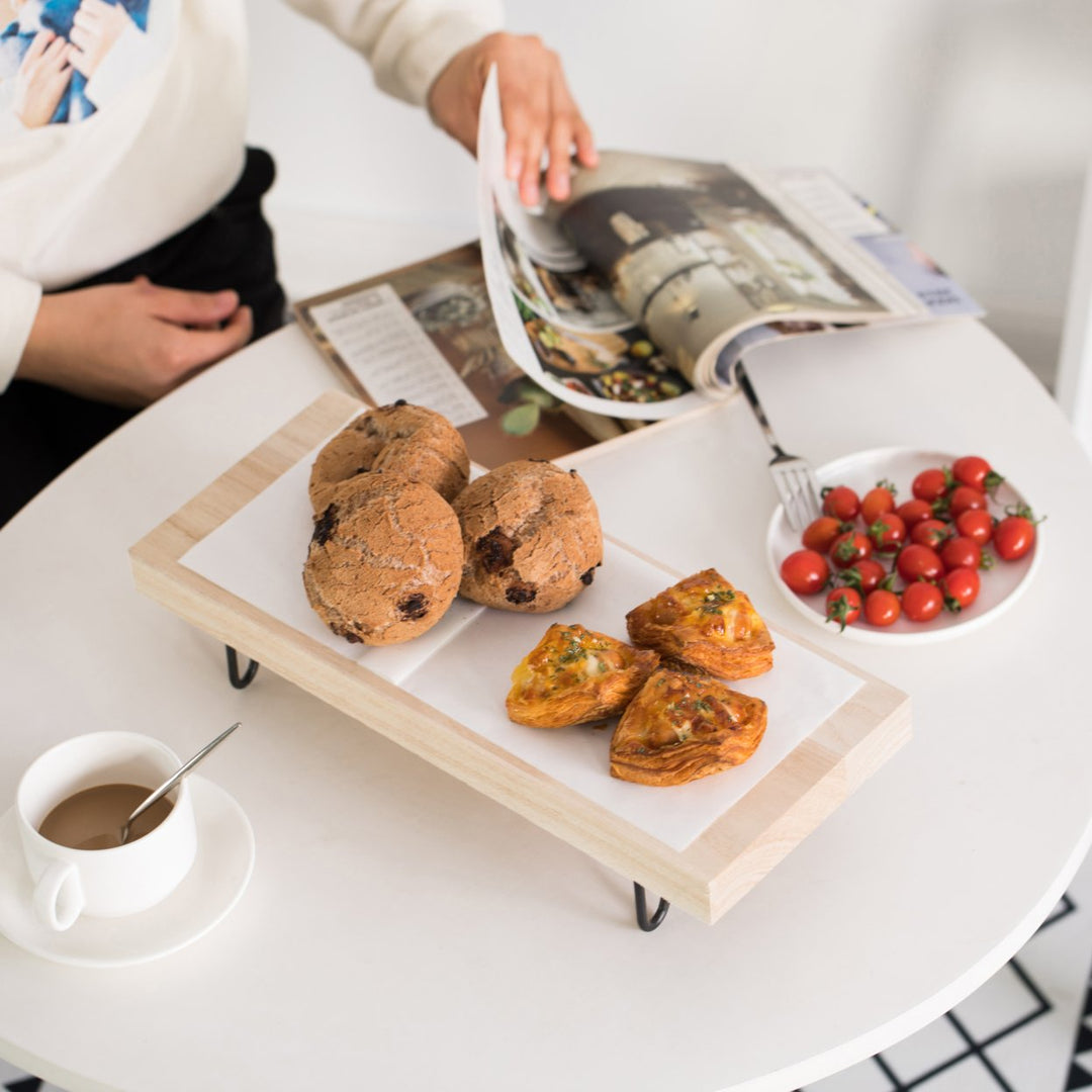 Natural Wood Rectangular Serving Tray with Black Metal Stand 15.25 x 6 Rustic Charm Image 4