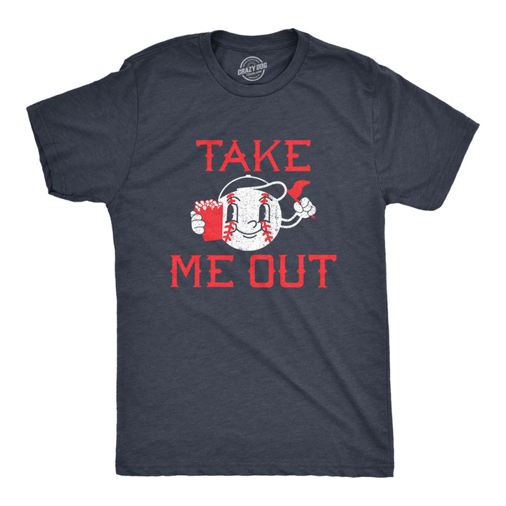 Mens Take Me Out T Shirt Funny Sarcastic Baseball Game Popcorn Graphic Tee For Guys Image 1