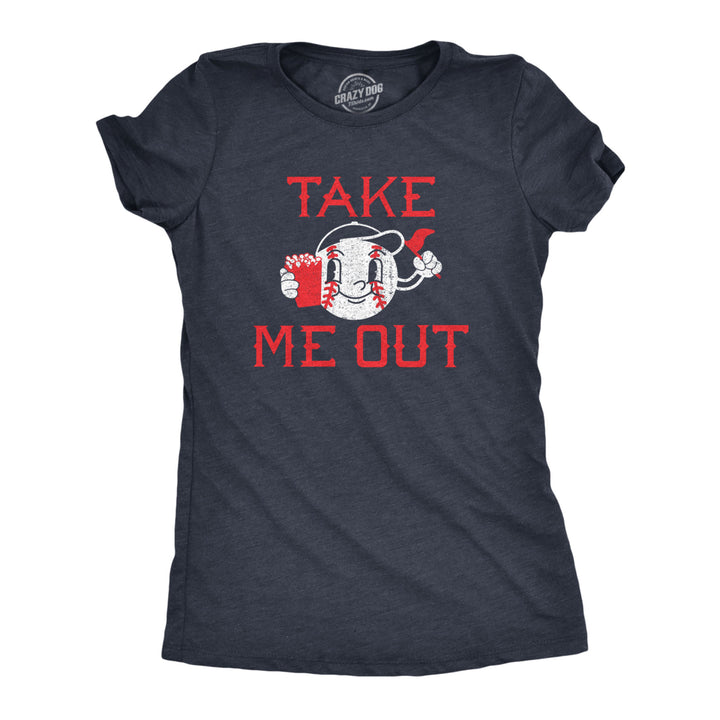 Womens Take Me Out T Shirt Funny Sarcastic Baseball Game Popcorn Graphic Tee For Ladies Image 1