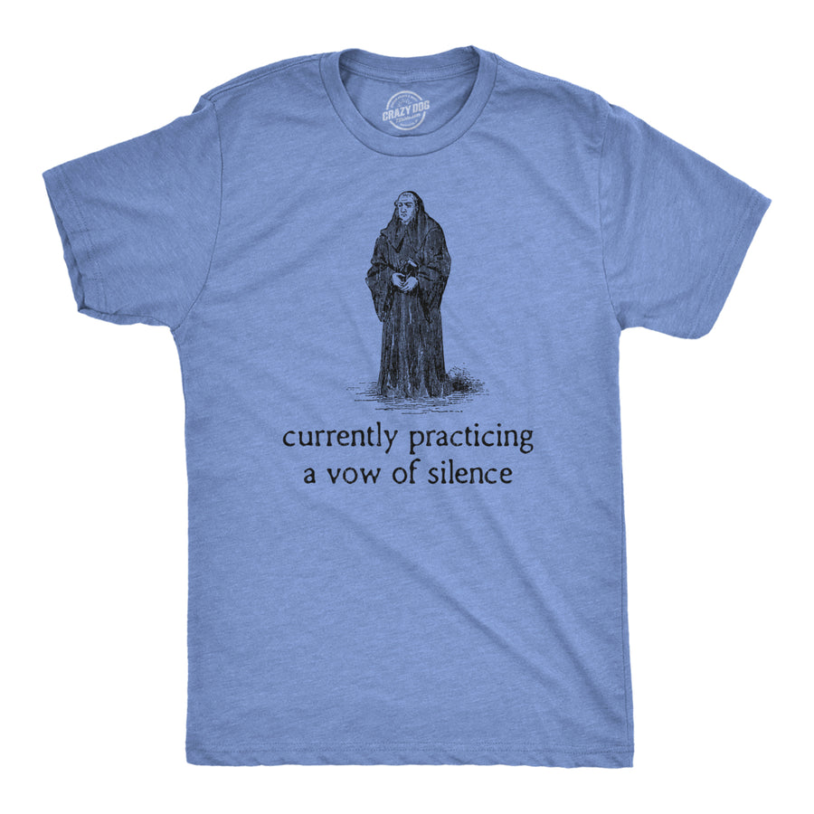 Mens Practicing A Vow Of Silence T Shirt Funny Monk Quiet Tee For Guys Image 1