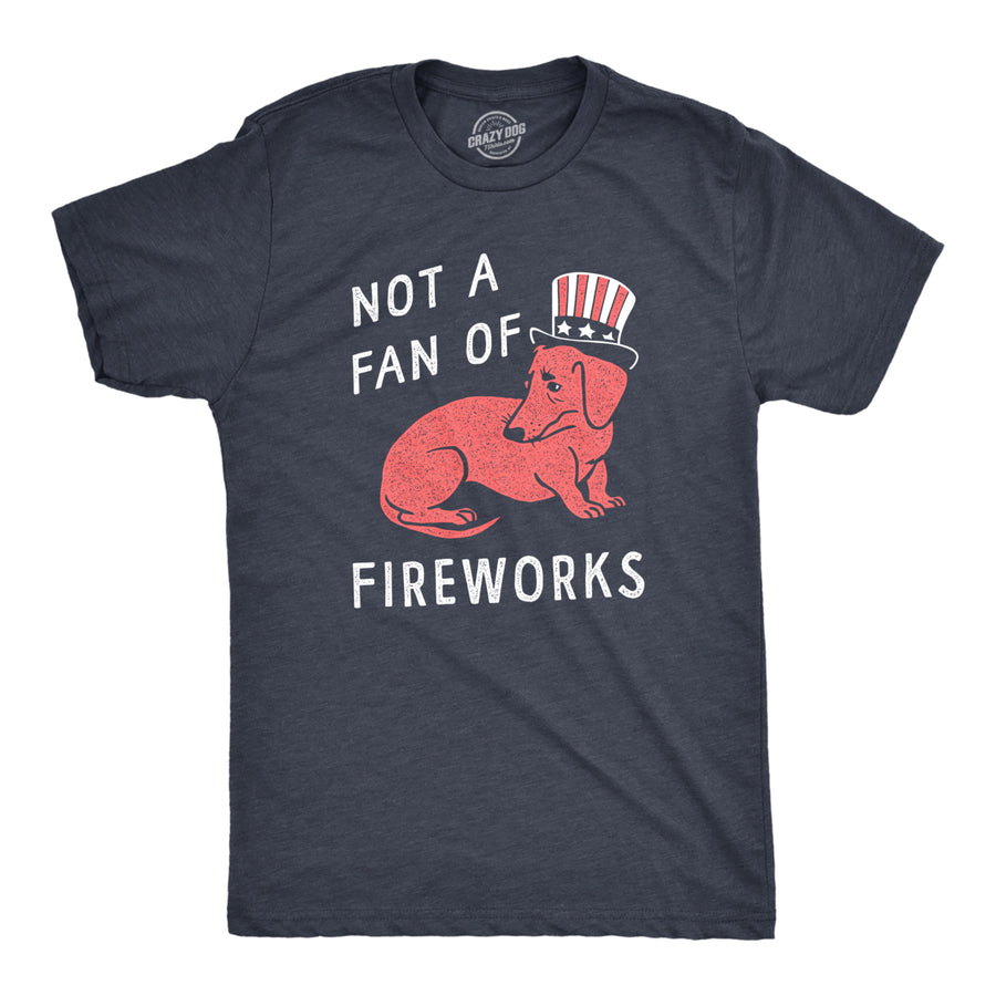 Mens Not A Fan Of Fireworks T Shirt Funny Fourth Of July Scared Puppy Tee For Guys Image 1