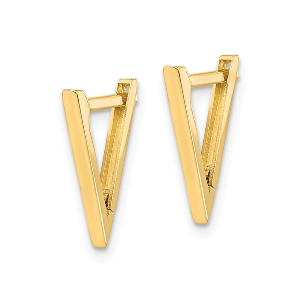 14K Yellow Gold Triangle Hoop Earrings Image 2