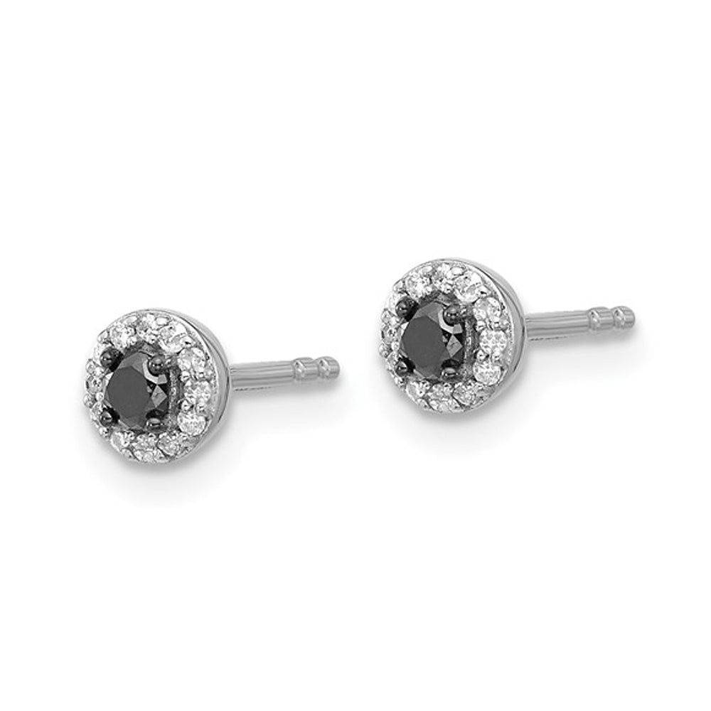 1/4 Carat (ctw) Black and White Diamond Solitaire Stud Earrings in Sterling Silver Image 2