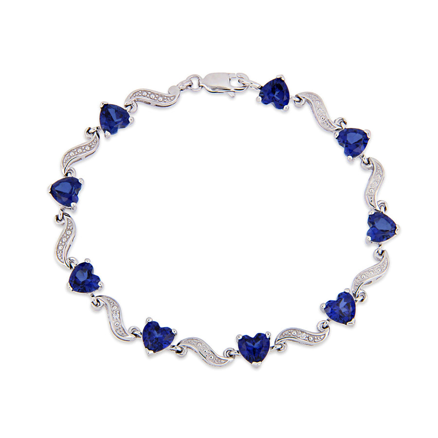 8.19 Carat (ctw) Lab-Created Blue Sapphire Heart Bracelet in Sterling Silver (7 Inches) Image 1