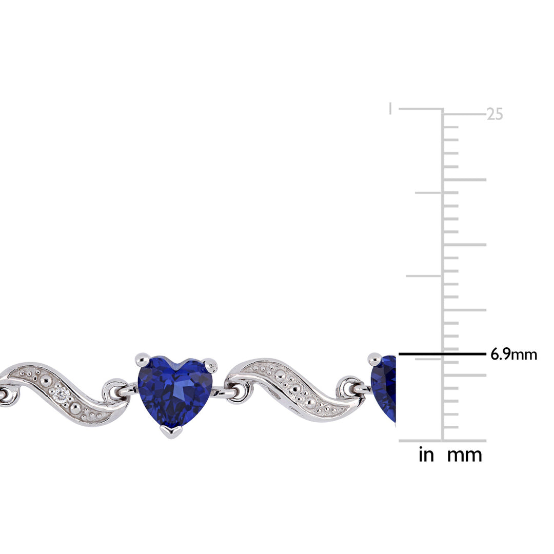 8.19 Carat (ctw) Lab-Created Blue Sapphire Heart Bracelet in Sterling Silver (7 Inches) Image 3