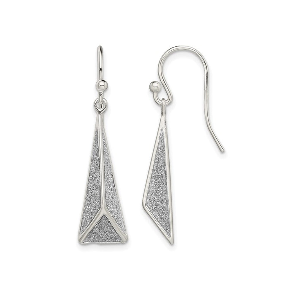 Sterling Silver Gliter Triangle Dangle Earrings Image 1