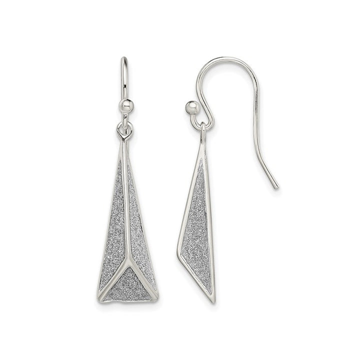 Sterling Silver Gliter Triangle Dangle Earrings Image 1