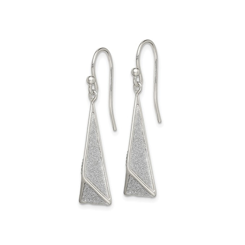 Sterling Silver Gliter Triangle Dangle Earrings Image 2