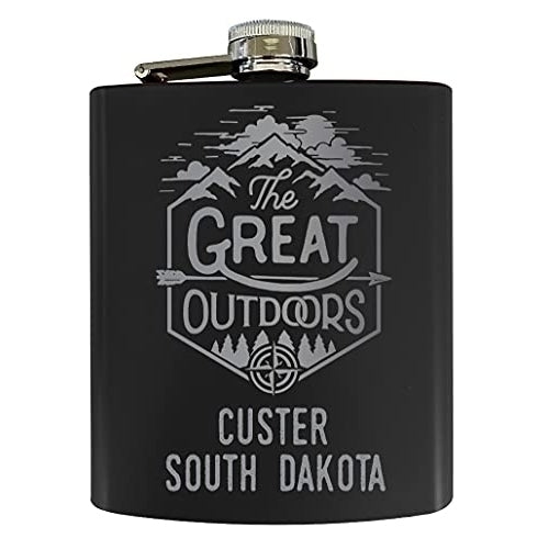 Custer South Dakota Laser Engraved Explore the Outdoors Souvenir 7 oz Stainless Steel 7 oz Flask Black Image 1