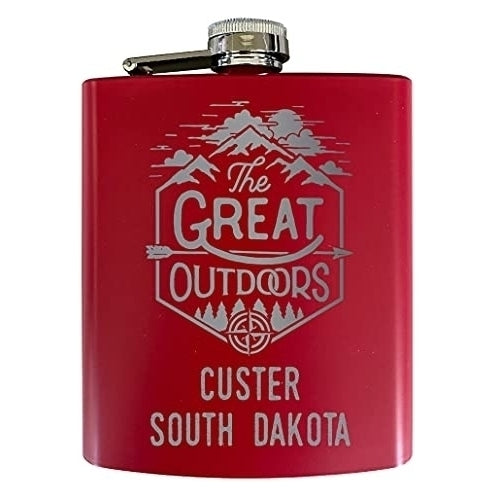 Custer South Dakota Laser Engraved Explore the Outdoors Souvenir 7 oz Stainless Steel 7 oz Flask Red Image 1