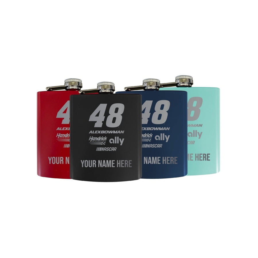 Personalized Customizable Nascar 48 Alex Bowman Matte Finish Stainless Steel 7 oz Flask Personalized with Custom Text Image 1