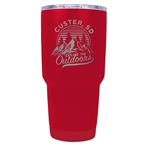 Custer South Dakota Souvenir Laser Engraved 24 oz Insulated Stainless Steel Tumbler Red. Image 1