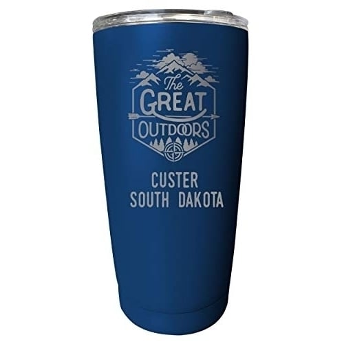 R and R Imports Custer South Dakota Etched 16 oz Stainless Steel Insulated Tumbler Outdoor Adventure Design Navy. Image 1