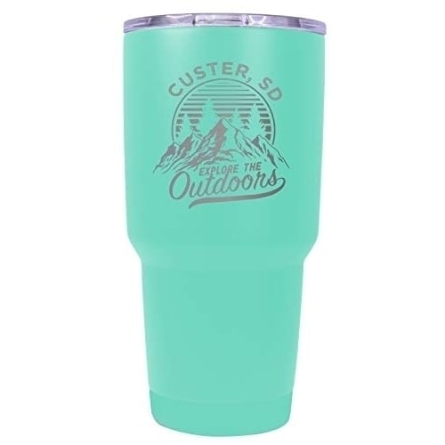 Custer South Dakota Souvenir Laser Engraved 24 oz Insulated Stainless Steel Tumbler Seafoam. Image 1