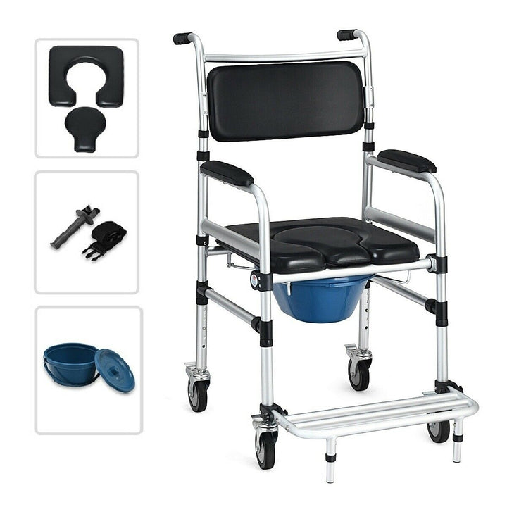 2-in-1 Aluminum Commode/Shower Wheelchair w/ Locking Casters Adjustable Height Image 10