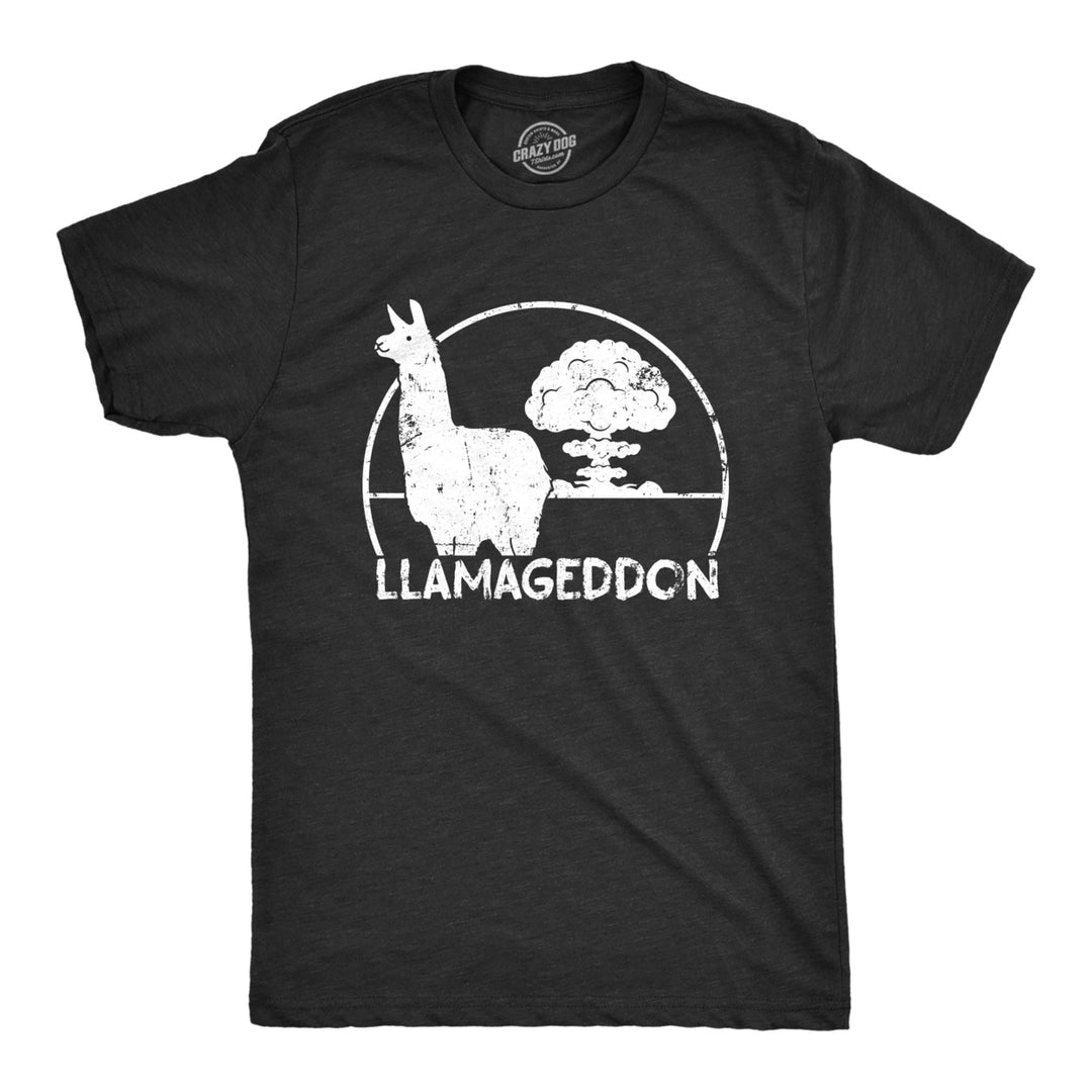 Mens Llamageddon T Shirt Funny Sarcastic Dooms Day Llama Explosion Graphic Tee For Guys Image 1