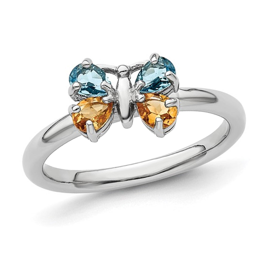 1/2 Carat (ctw) Citrine and Blue Topaz Butterfly Ring in Sterling Silver Image 1