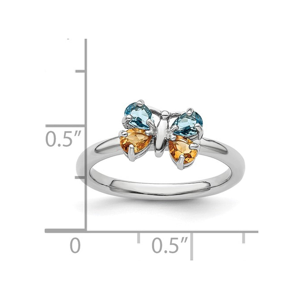 1/2 Carat (ctw) Citrine and Blue Topaz Butterfly Ring in Sterling Silver Image 3