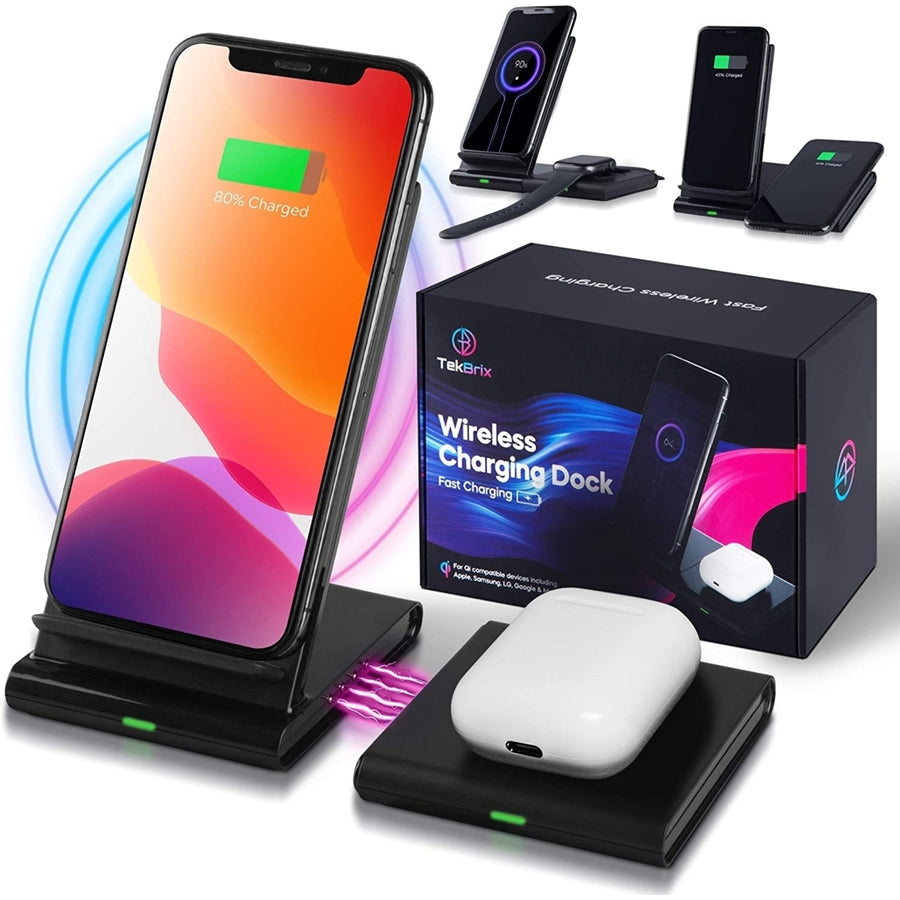 Wireless Charger 2 in 1 - Dual Fast Charging Stand and Pad Station - 10W Max for Qi Devices Image 1