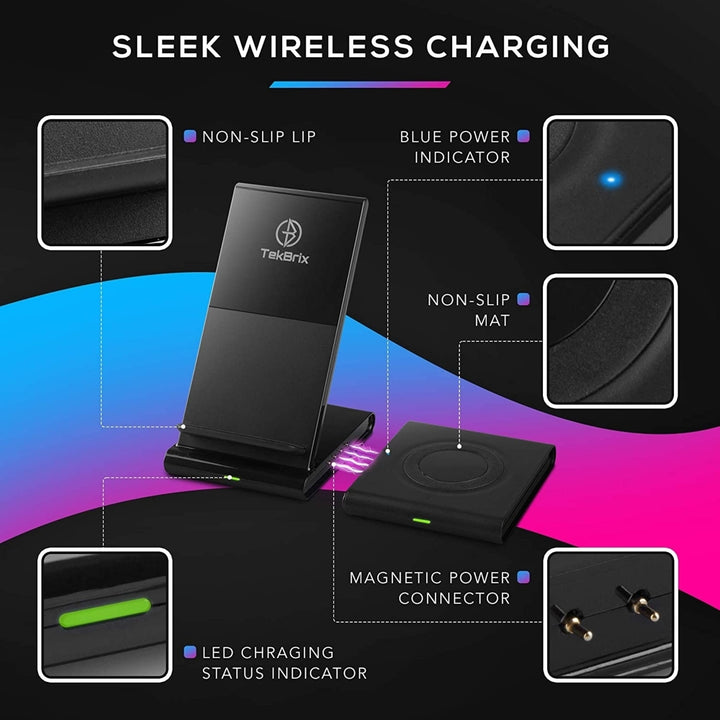 Wireless Charger 2 in 1 - Dual Fast Charging Stand and Pad Station - 10W Max for Qi Devices Image 4