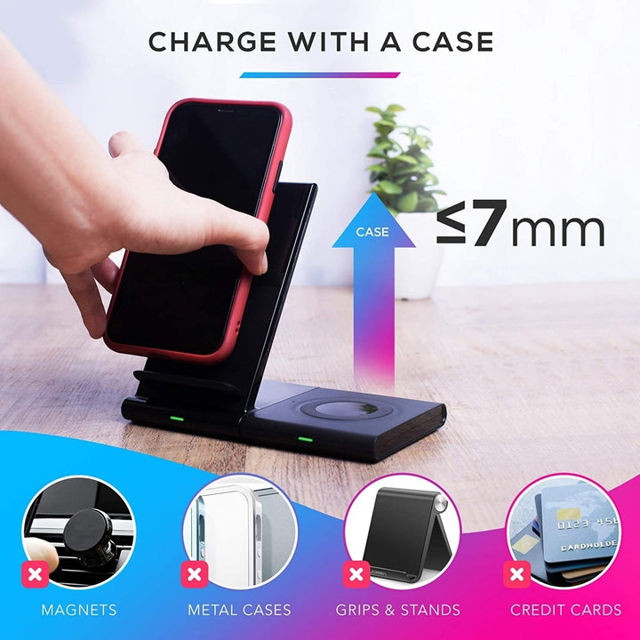 Wireless Charger 2 in 1 - Dual Fast Charging Stand and Pad Station - 10W Max for Qi Devices Image 4