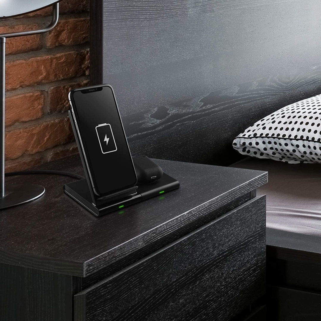 Wireless Charger 2 in 1 - Dual Fast Charging Stand and Pad Station - 10W Max for Qi Devices Image 9