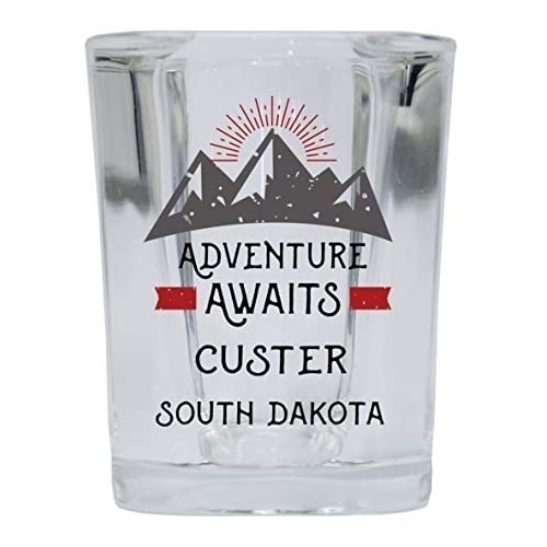 Custer South Dakota Souvenir 2 Ounce Square Base Liquor Shot Glass Adventure Awaits Design Image 1