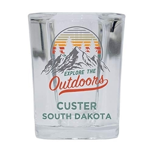 Custer South Dakota Explore the Outdoors Souvenir 2 Ounce Square Base Liquor Shot Glass Image 1