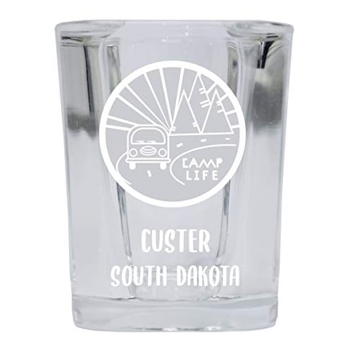 Custer South Dakota Souvenir Laser Engraved 2 Ounce Square Base Liquor Shot Glass 4-Pack Camp Life Design Image 1