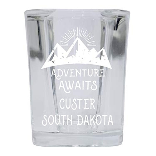 Custer South Dakota Souvenir Laser Engraved 2 Ounce Square Base Liquor Shot Glass Adventure Awaits Design Image 1