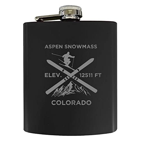 Aspen Snowmass Colorado Ski Snowboard Winter Adventures Stainless Steel 7 oz Flask Black Image 1