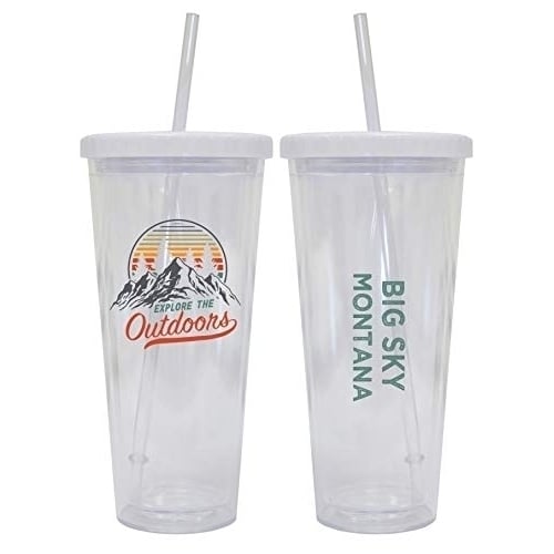 Big Sky Montana Camping 24 oz Reusable Plastic Straw Tumbler w/Lid and Straw Image 1