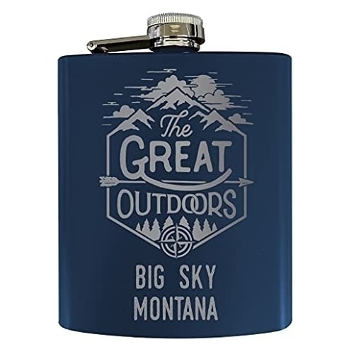 Big Sky Montana Laser Engraved Explore the Outdoors Souvenir 7 oz Stainless Steel 7 oz Flask Navy Image 1