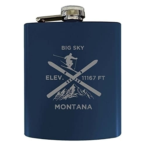 Big Sky Montana Ski Snowboard Winter Adventures Stainless Steel 7 oz Flask Navy Image 1